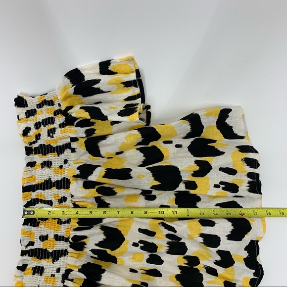 Who What Wear Linen Graphic Cat Smocked Off The Shoulder Short Sleeve Blouse Nwt - Picture 15 of 16